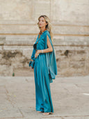 Elegant Cape Top & Draped Wide-Leg Pants Two-Piece Set
