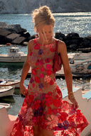 Sexy Embroidered Mesh High-Low Maxi Dress
