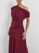 Elegant Off-Shoulder Draped Bodycon Evening Maxi Dress