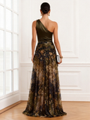 Elegant Floral Print One-Shoulder Slit Maxi Dress