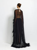 Elegant Sheer Feather Trim Top & Mermaid Maxi Skirt Two-Piece Set