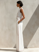 Minimalist Contrast Stitch Shirt & Wide-Leg Pants Set