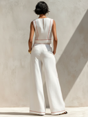 Minimalist Contrast Stitch Shirt & Wide-Leg Pants Set