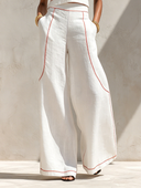 Minimalist Contrast Stitch Shirt & Wide-Leg Pants Set