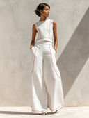 Minimalist Contrast Stitch Shirt & Wide-Leg Pants Set
