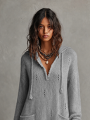 Casual Open-Knit Hooded Long Sleeve Mini Dress