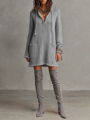 Casual Open-Knit Hooded Long Sleeve Mini Dress