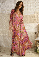Retro Paisley Print Tie-Waist Maxi Dress