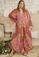 Retro Paisley Print Tie-Waist Maxi Dress