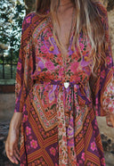 Retro Paisley Print Tie-Waist Maxi Dress