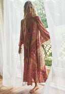 Retro Paisley Print Tie-Waist Maxi Dress