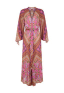 Retro Paisley Print Tie-Waist Maxi Dress