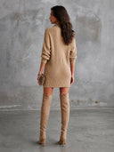 Casual Half-Zip Pocket Knit Sweater Mini Dress