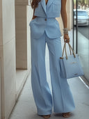 Minimalist Sleeveless Blazer & Wide-Leg Pants Two-Piece Set
