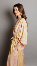 Casual Stripe Print Tie-Waist Kaftan Maxi Dress