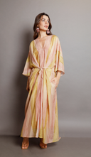 Casual Stripe Print Tie-Waist Kaftan Maxi Dress