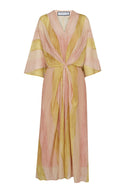 Casual Stripe Print Tie-Waist Kaftan Maxi Dress