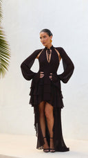 Elegant Tiered Ruffle Chiffon High-Low Mini Dress