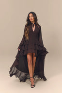 Elegant Tiered Ruffle Chiffon High-Low Mini Dress