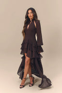 Elegant Tiered Ruffle Chiffon High-Low Mini Dress