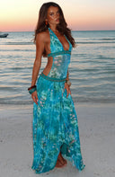 Sexy Backless V-Neck Tie-Dye Chiffon Maxi Dress