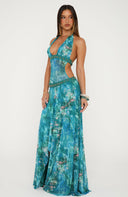 Sexy Backless V-Neck Tie-Dye Chiffon Maxi Dress