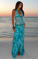 Sexy Backless V-Neck Tie-Dye Chiffon Maxi Dress