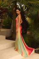 Elegant Gradient Ombre Satin Mermaid Maxi Dress