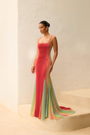 Elegant Gradient Ombre Satin Mermaid Maxi Dress