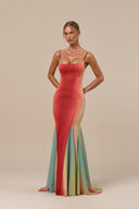 Elegant Gradient Ombre Satin Mermaid Maxi Dress
