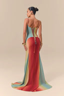 Elegant Gradient Ombre Satin Mermaid Maxi Dress