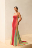 Elegant Gradient Ombre Satin Mermaid Maxi Dress