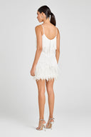 Elegant Sequin Fringe Feather Trim Mini Dress