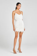 Elegant Sequin Fringe Feather Trim Mini Dress
