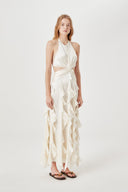 Elegant Halter Neck Ruffled Cutout Maxi Dress