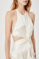 Elegant Halter Neck Ruffled Cutout Maxi Dress