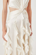 Elegant Halter Neck Ruffled Cutout Maxi Dress