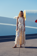 Elegant Halter Neck Ruffled Cutout Maxi Dress