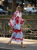 Retro Baroque Print High-Neck Kaftan Maxi Dress