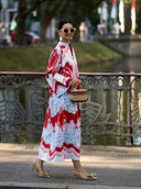 Retro Baroque Print High-Neck Kaftan Maxi Dress