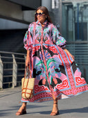 Retro Vibrant Tropical Floral Print Midi Dress