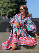 Retro Vibrant Tropical Floral Print Midi Dress