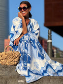 Casual Baroque Print High-Neck Kaftan Maxi Dress