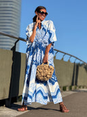 Casual Baroque Print High-Neck Kaftan Maxi Dress