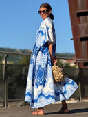 Casual Baroque Print High-Neck Kaftan Maxi Dress