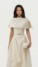 Elegant Off-Shoulder Pleated Midi Dress
