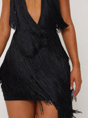 Sexy Halter Neck Fringe Asymmetrical Mini Dress