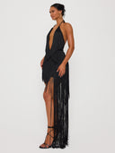 Sexy Halter Neck Fringe Asymmetrical Mini Dress
