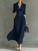 Elegant Button-Front Lapel Knit Maxi Dress