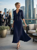 Elegant Button-Front Lapel Knit Maxi Dress